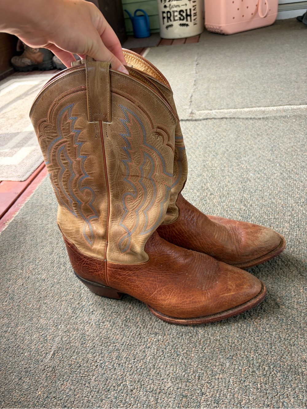 Tony Lama Men's Brown/Tan Leather Western Cowboy Boots Size 10.5 EE